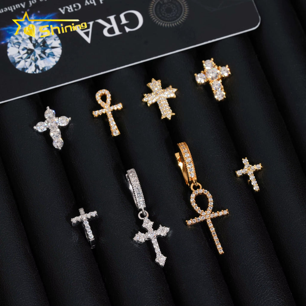 Cheapest RTS Moissanite Cross Earring Fine Jewelry Gold Plated 925 Sterling Silver Iced Out VVS Moissanite Earrings