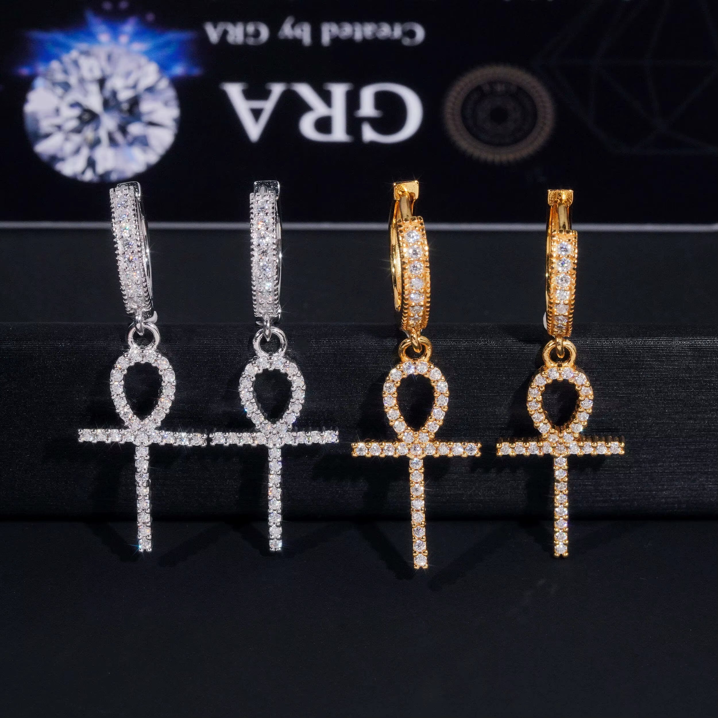 Cheapest RTS Moissanite Cross Earring Fine Jewelry Gold Plated 925 Sterling Silver Iced Out VVS Moissanite Earrings
