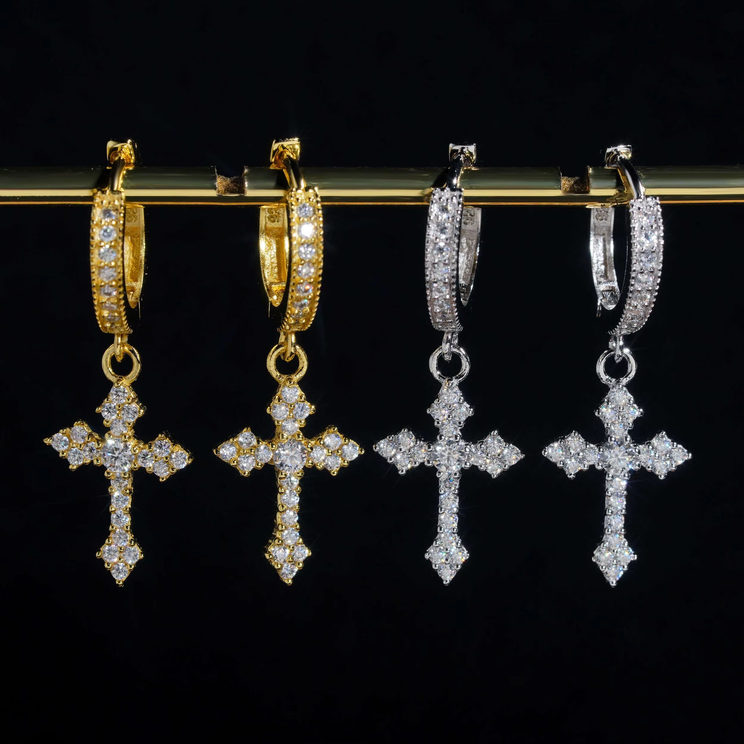 Cheapest RTS Moissanite Cross Earring Fine Jewelry Gold Plated 925 Sterling Silver Iced Out VVS Moissanite Earrings