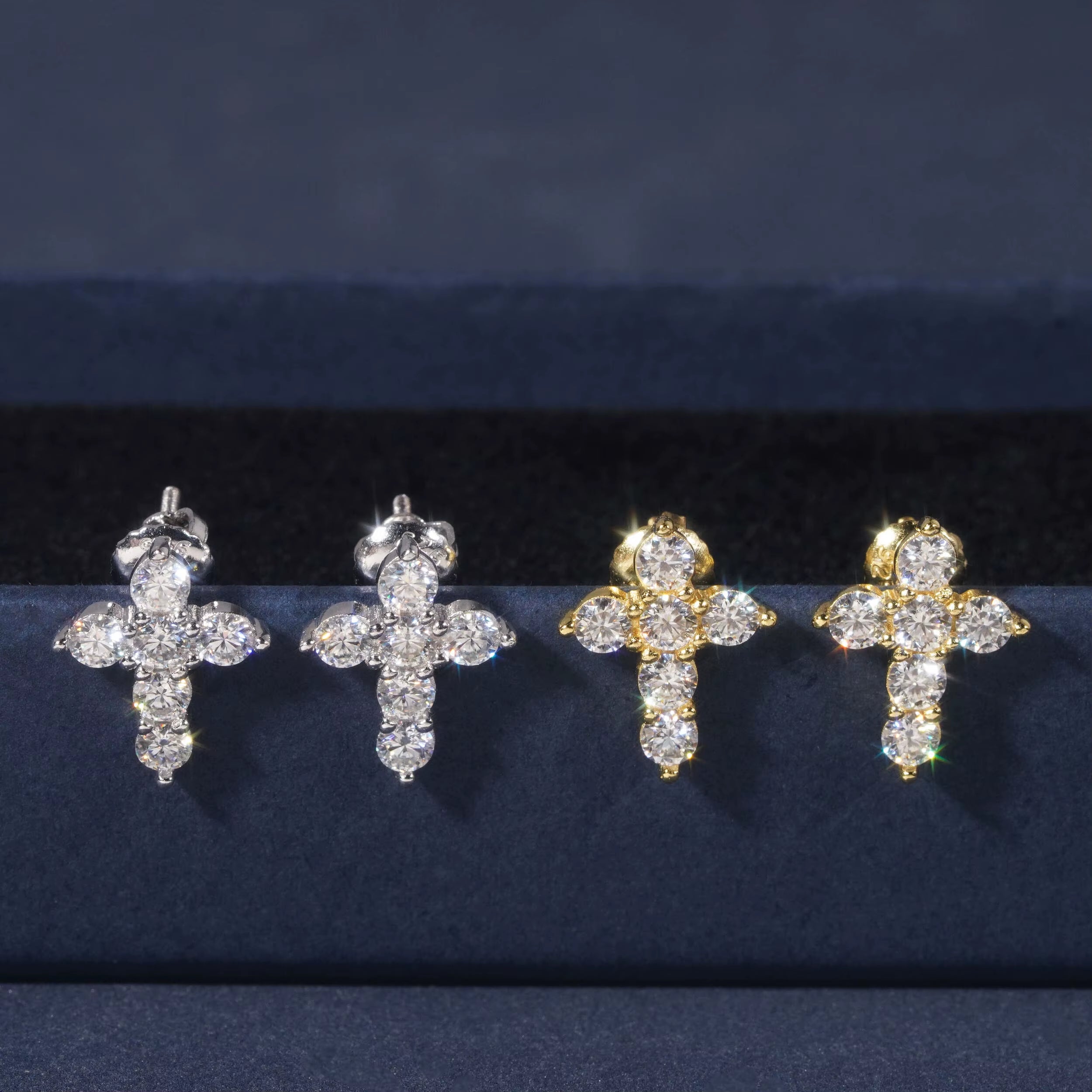 Cheapest RTS Moissanite Cross Earring Fine Jewelry Gold Plated 925 Sterling Silver Iced Out VVS Moissanite Earrings