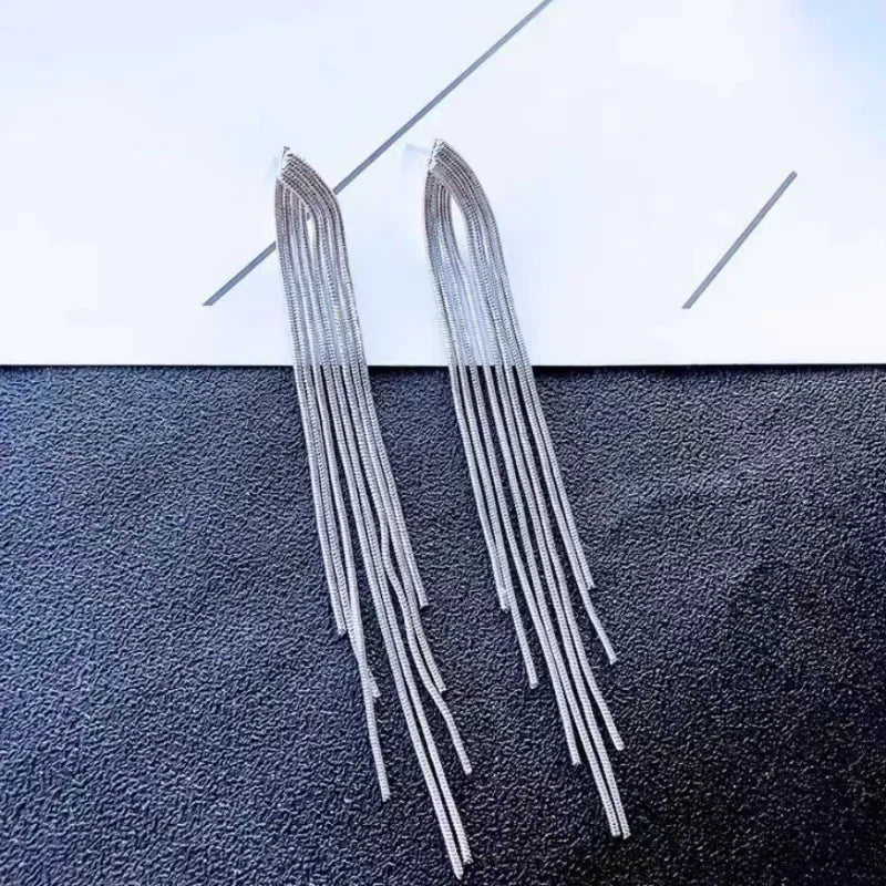 Vintage Gold Color Bar Long Thread Tassel Drop Earrings for Women Glossy Geometric Korean Earring New Fashion Wedding Jewelry