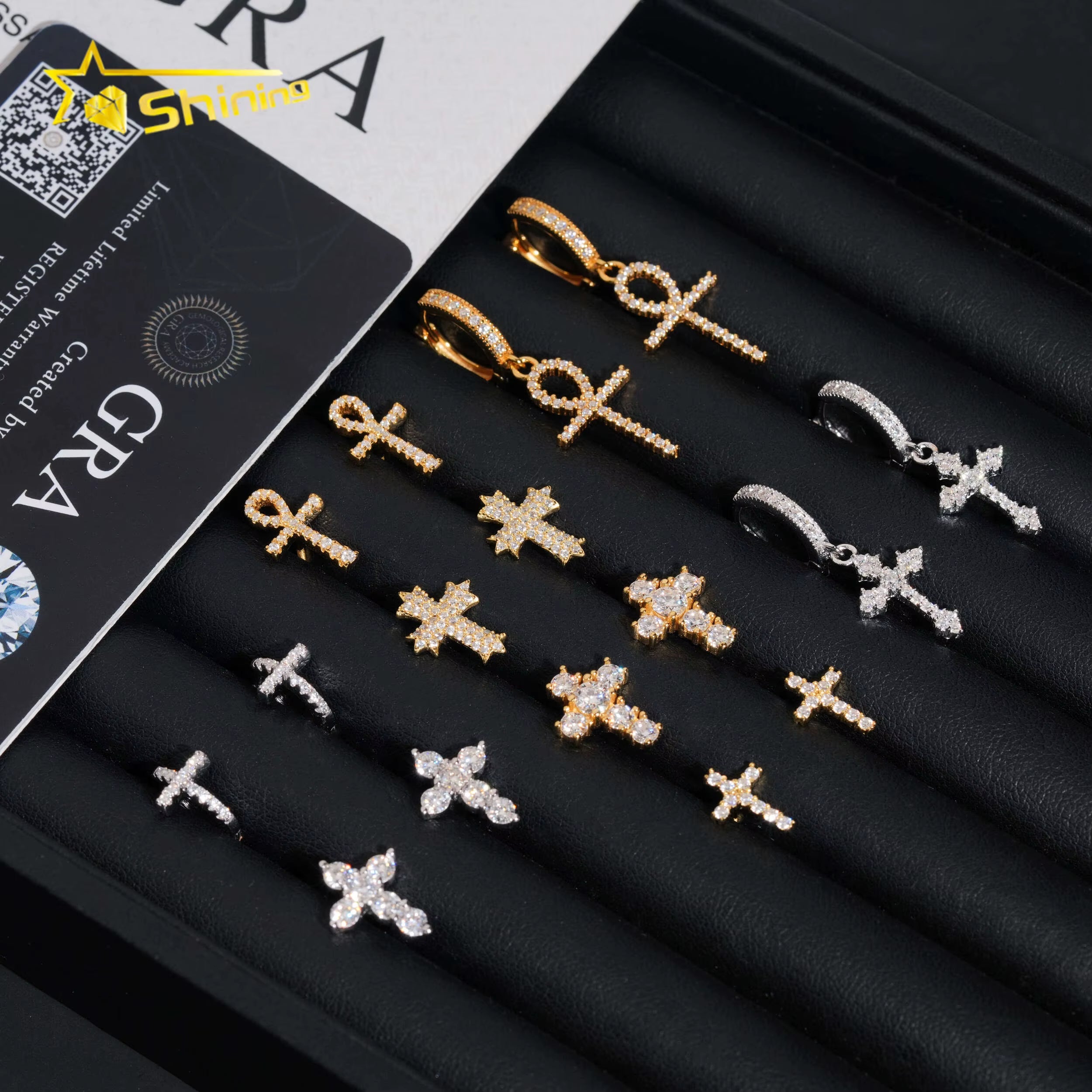Cheapest RTS Moissanite Cross Earring Fine Jewelry Gold Plated 925 Sterling Silver Iced Out VVS Moissanite Earrings