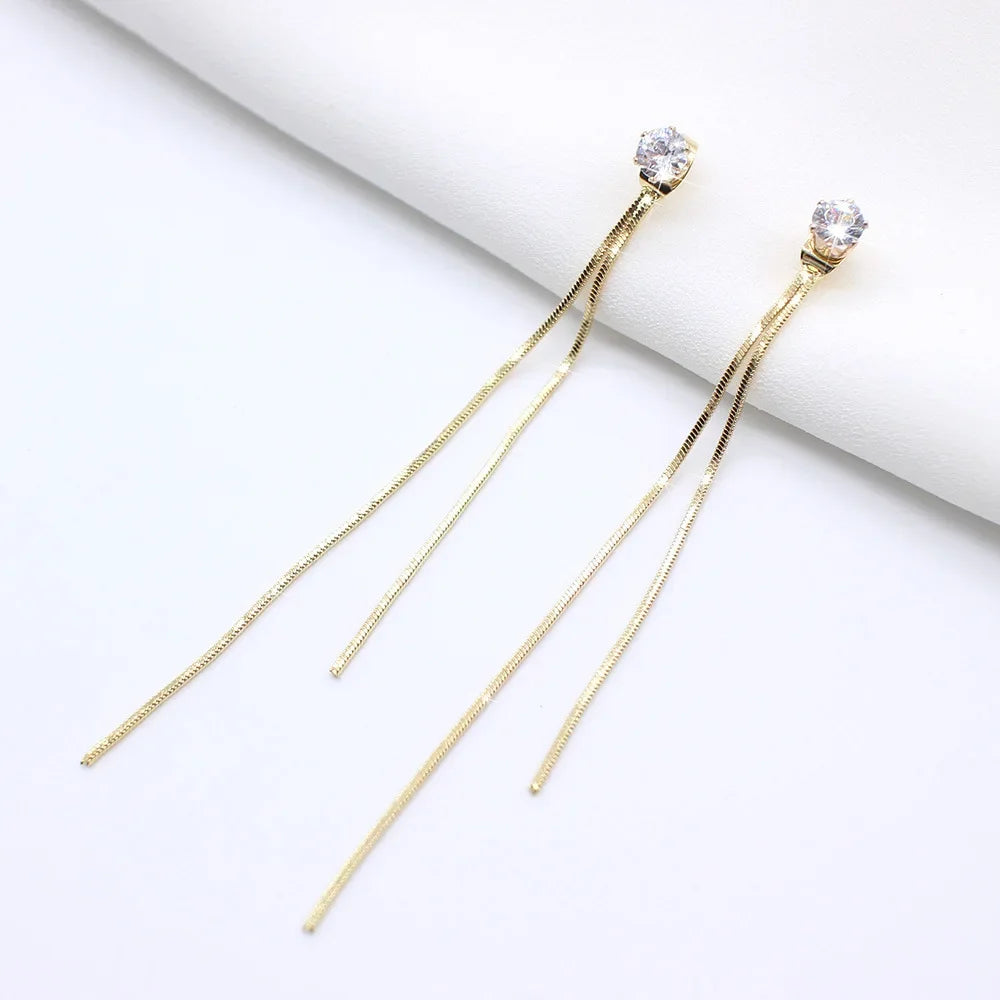 Vintage Gold Color Bar Long Thread Tassel Drop Earrings for Women Glossy Geometric Korean Earring New Fashion Wedding Jewelry