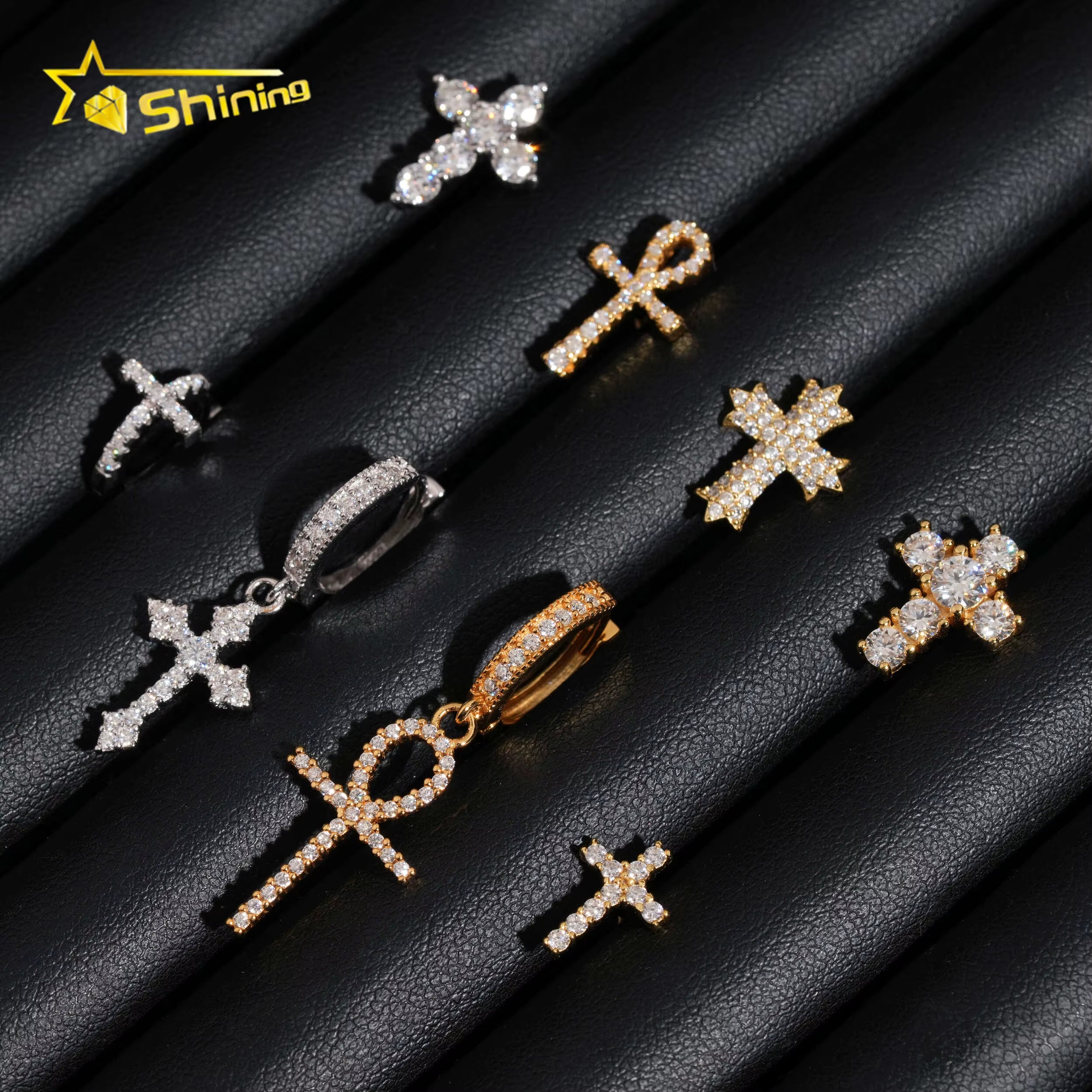 Cheapest RTS Moissanite Cross Earring Fine Jewelry Gold Plated 925 Sterling Silver Iced Out VVS Moissanite Earrings