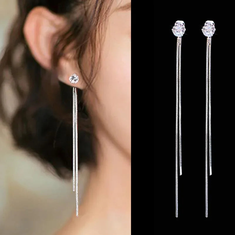Vintage Gold Color Bar Long Thread Tassel Drop Earrings for Women Glossy Geometric Korean Earring New Fashion Wedding Jewelry