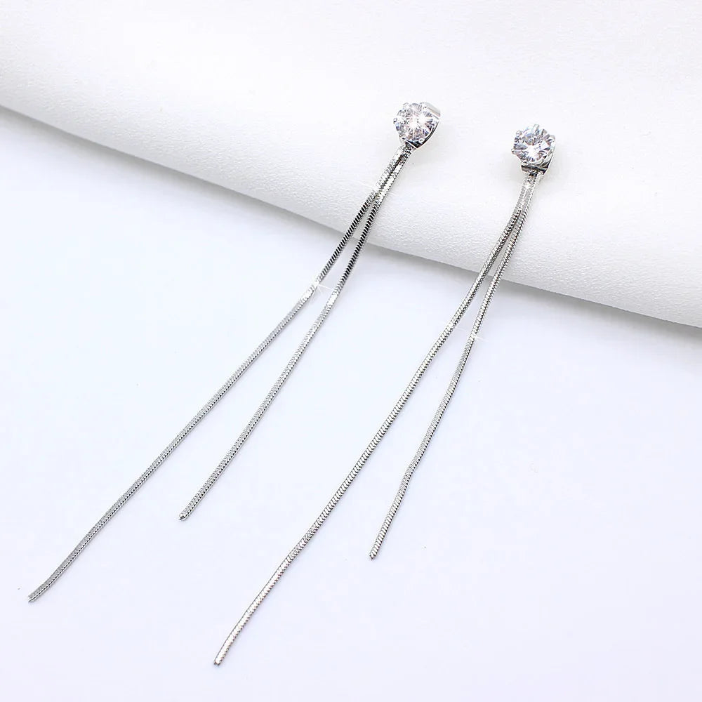 Vintage Gold Color Bar Long Thread Tassel Drop Earrings for Women Glossy Geometric Korean Earring New Fashion Wedding Jewelry