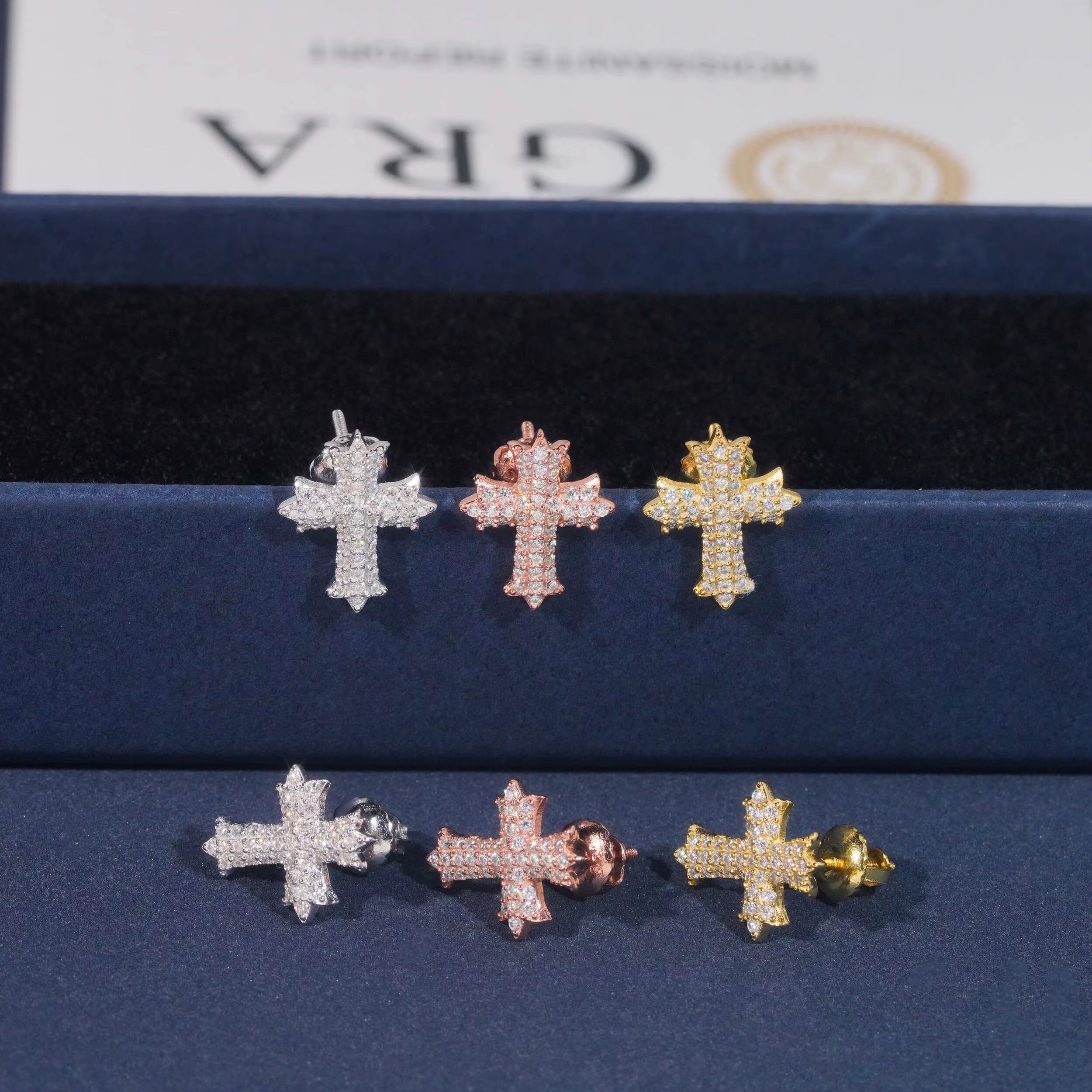 Cheapest RTS Moissanite Cross Earring Fine Jewelry Gold Plated 925 Sterling Silver Iced Out VVS Moissanite Earrings